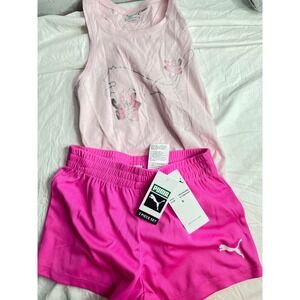 Puma Kids Girls Pink Tank Top & Shorts Set Athletic Sportswear Size S